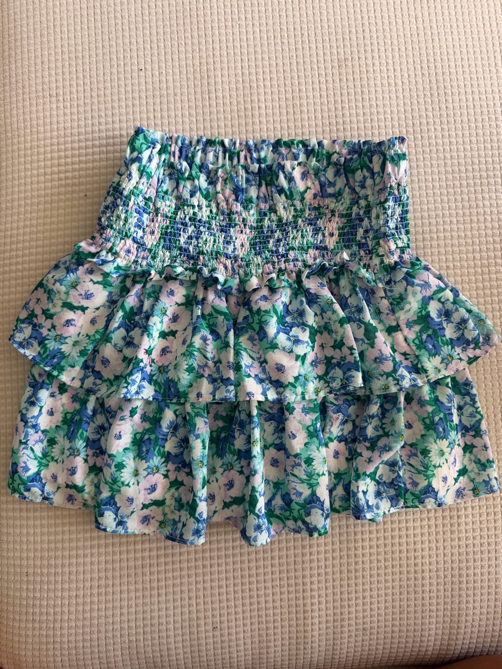 Janie and Jack Girls Blue Floral Tiered Ruffle Skirt Sz 8 Smocked Waist coastal